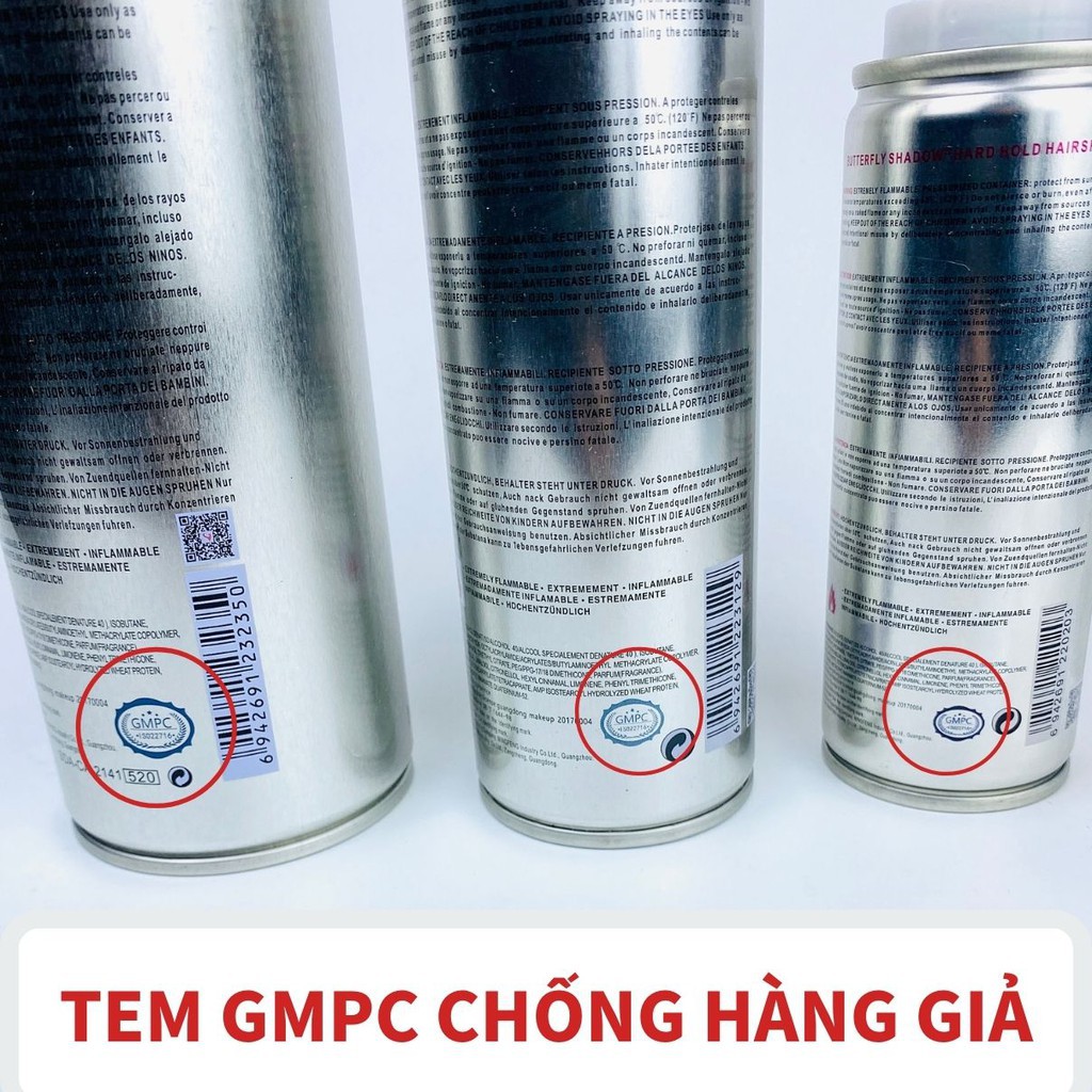 Gôm xịt tóc Butterfly Shadow 150ml 320ml 600ml Chính hãng - LOẠI 1, LOẠI 2 Chai vỏ bạc dành cho nữ nam GM01