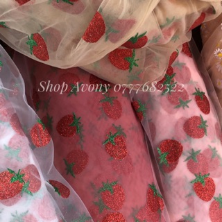 Vải lưới dâu tây nhũ may scrunchies - cột tóc vải