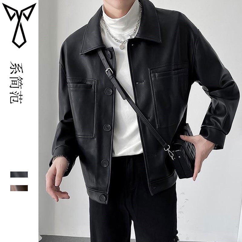 Áo khoác da dáng đứng unisex