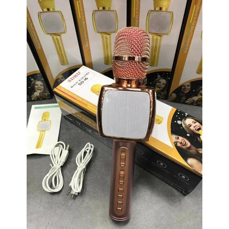 MICRO KARAOKE KHÔNG DÂY TÍCH HỢP LOA BLUETOOTH SD16, ÂM THANH CHẤT LƯỢNG CAO, MIC BẮT GIỌNG (CẮM USB, THẺ NHỚ, CỔNG 3.5)