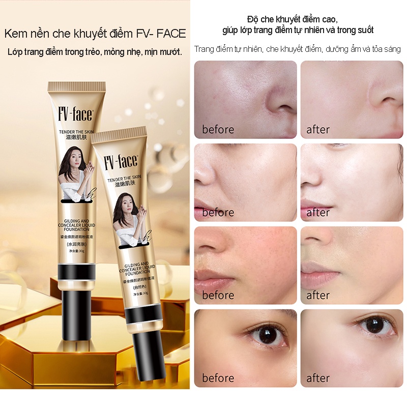 Kem nền FV-Face che khuyết điểm trang điểm lâu trôi che khuyết điểm dưỡng ẩm cho da hỗn hợp thiên dầu 30g