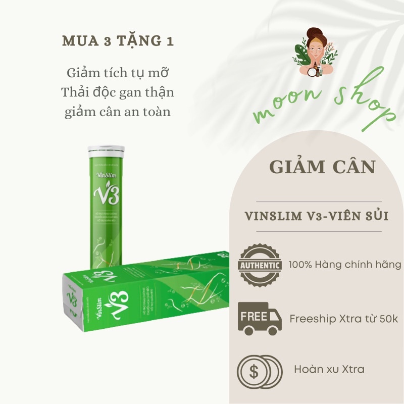 [Mua 3 Tang1] viên sủi giảm cân Vinslim V3 Chính Hãng