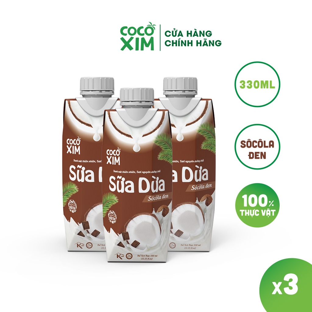 COMBO 3 Hộp Sữa dừa đóng hộp Cocoxim Chocolate dung tích 330ml/Hộp