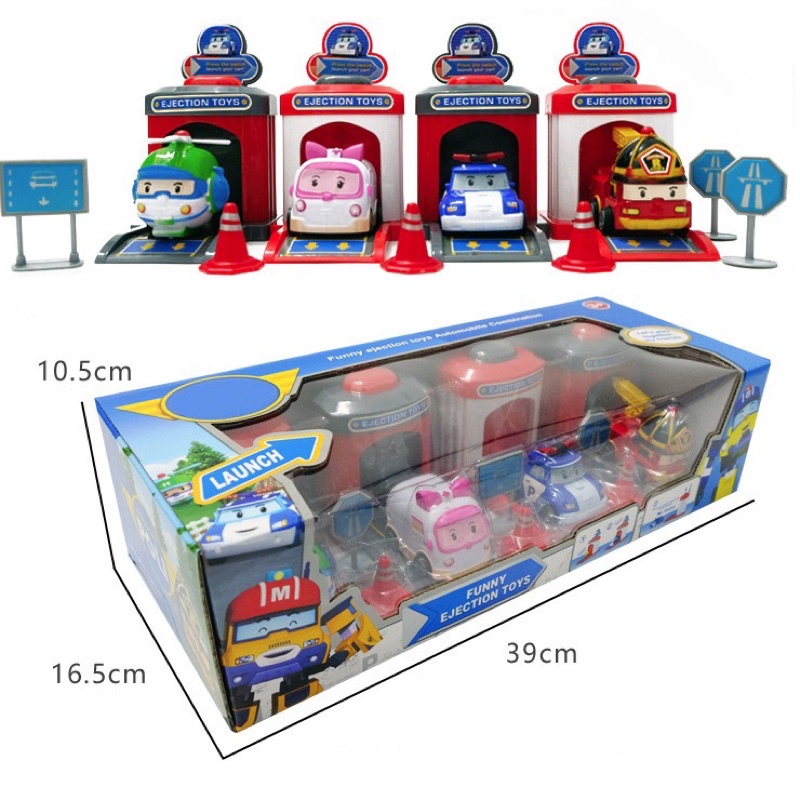 Bộ 4 Xe Và Nhà Đẩy Mô Hình Xe Ô Tô Robocar Poli