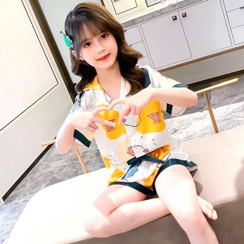 Bộ pijama cho mẹ và bé 🌸NHẠP KHẨU 🌸 Bộ ngủ mẹ và bé tay cộc quần đùi, chất lụa satin mềm mịn