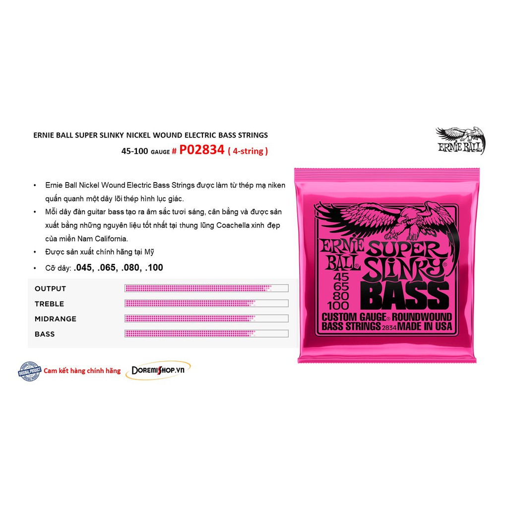 Bộ dây đàn bass điện chính hãng Ernie Ball Nikel Wound electric guitar string set