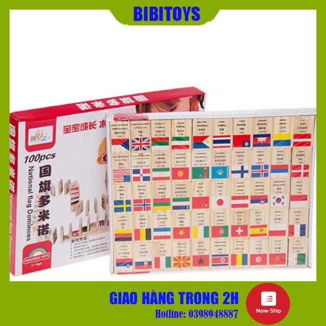 Đồ chơi Domino gỗ cờ 100 quốc gia trên thế giới cho bé