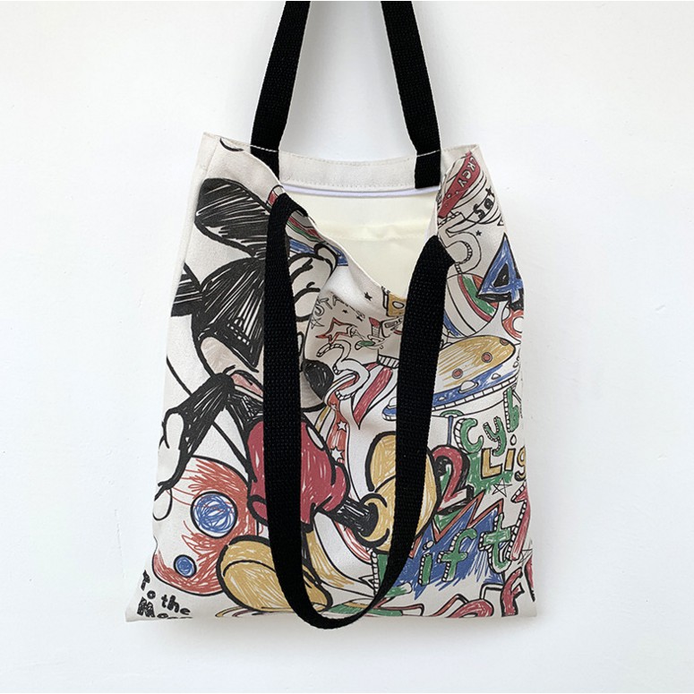 Túi tote vải canvas chuột Mickey có khóa kéo