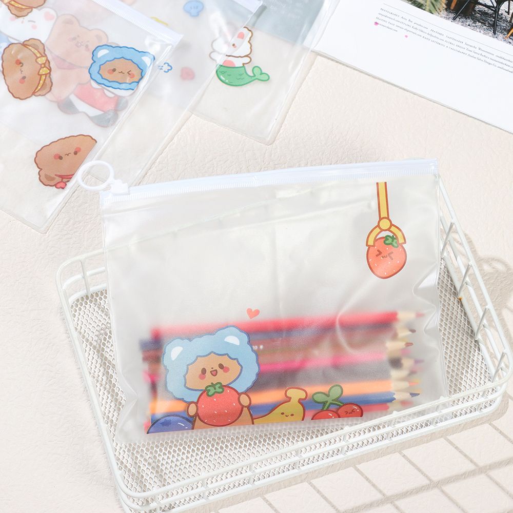 Túi đựng bút trong suốt hình gấu hoạt hình có nhẫn đeo ngón tay chống thấm nước
