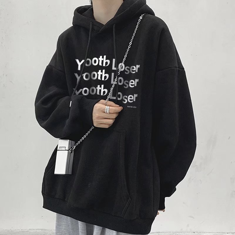 Áo hoodie tay dài dáng rộng in chữ thời trang mùa đông phong cách hong kong cho nam size m-8xl
