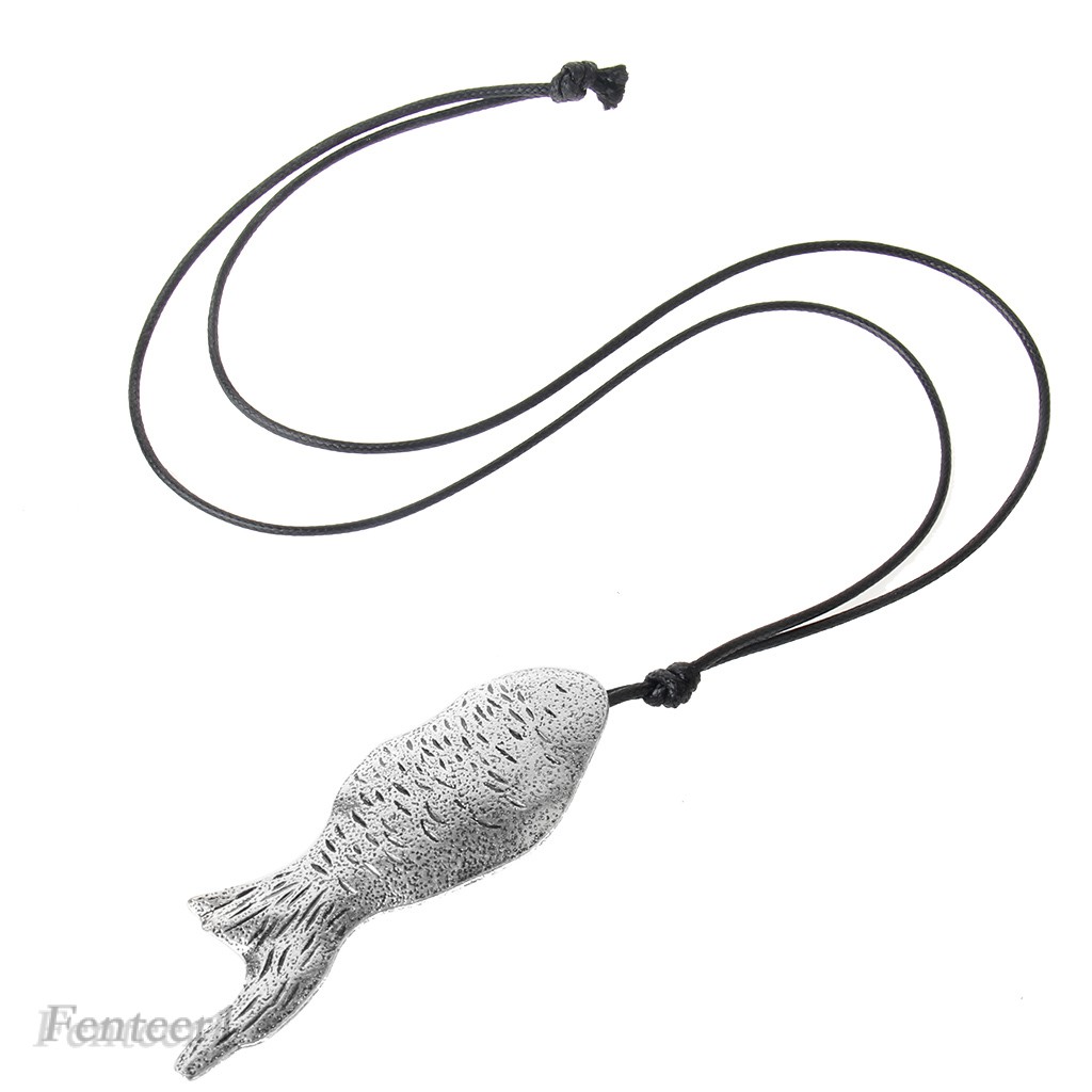 Fenteer 1 Vintage Fish Pendant Necklace Wax Chain Fashion Sweater 82cm