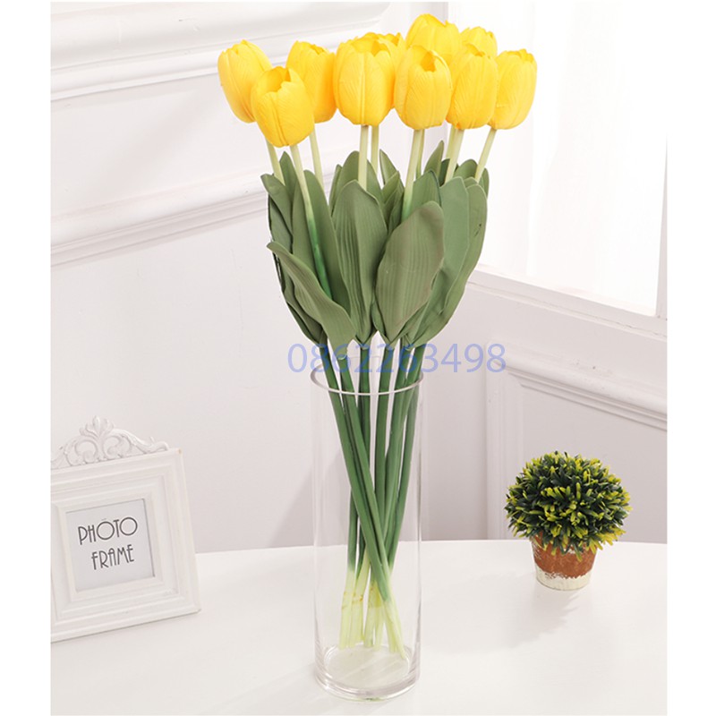 Hoa tulip vải lụa dài 60cm Hoa giả trang trí để bàn phòng khách đẹp TODOCO H07