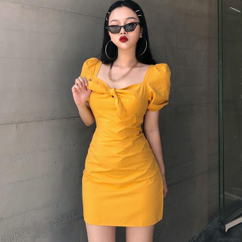 Đầm tay phồng dáng ôm phong cách Pháp cổ điển mùa hè