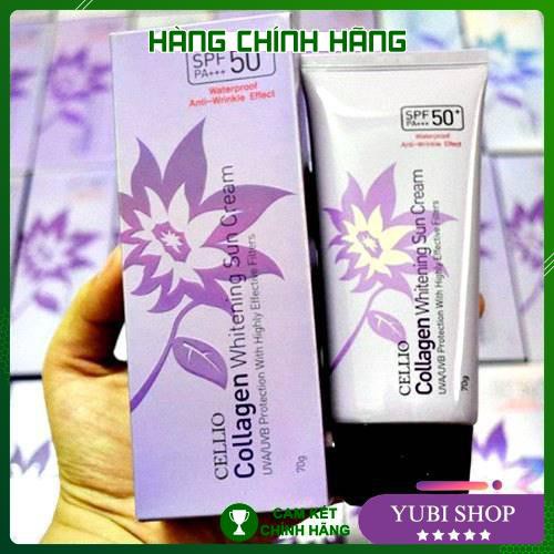 Kem Chống Nắng Cellio Tím - Kem Chống Nắng Cellio Collagen Whitening Sun Cream 70g Chính Hãng Hàn Quốc - Hh