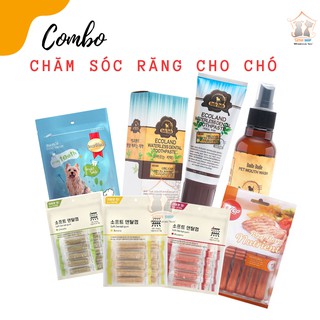 Combo Chăm sóc răng cho chó: Bánh thưởng + Xương gặm + Kem/bàn chải đánh răng + Xịt răng miệng