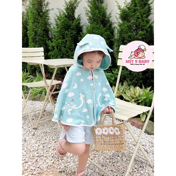 Áo choàng chống nắng, chống gió cho bé chất liệu cotton tặng kèm tấm chắn PVC có thể tháo rời