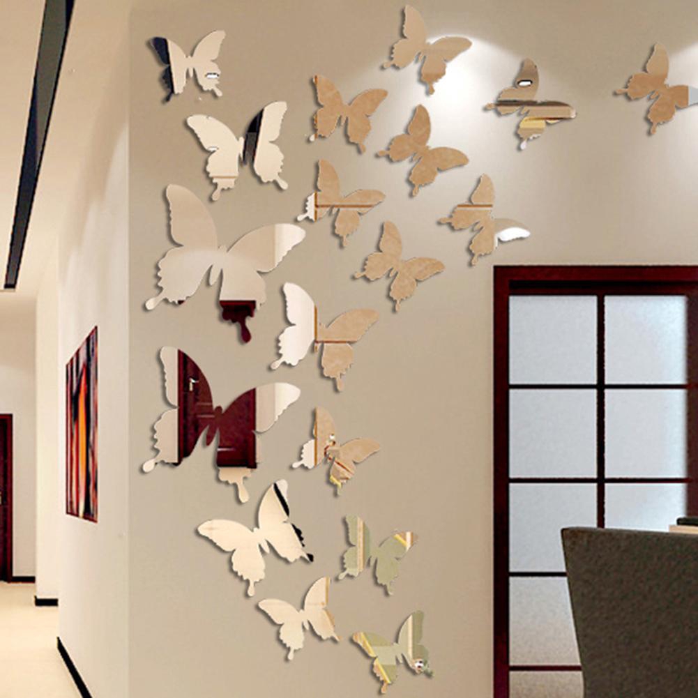 12 Cái / lô 3D Bướm Gương Tường Sticker Decal Wall Art Có thể tháo rời Trang trí đám cưới Trang trí phòng trẻ em Sticker