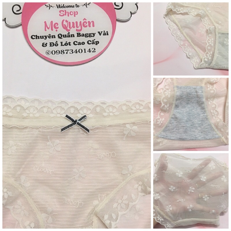 Quần lót ren nữ hoạ tiết hoa nhí đính nơ dễ thương, mỏng mát xuyên thấu gợi cảm cho nàng, chất ren mịn dai không bai dão