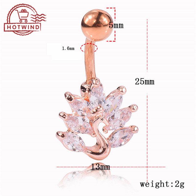 Khuyên rốn mặt hình chim công đính đá lấp lánh trang sức múa Belly Dance