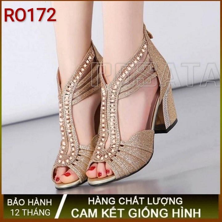 Giày sandal nữ cao gót 5p hàng hiệu rosata màu vàng đẹp ro172