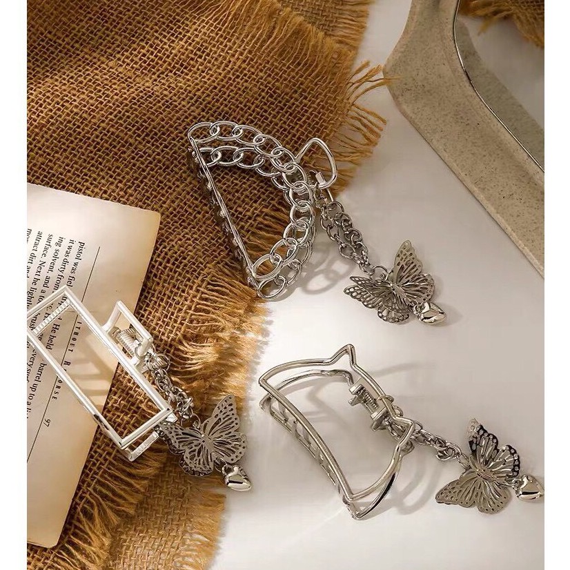 [Rẻ vô địch] KẸP Cặp tóc dây xích bướm màu bạc | BigBuy360 - bigbuy360.vn