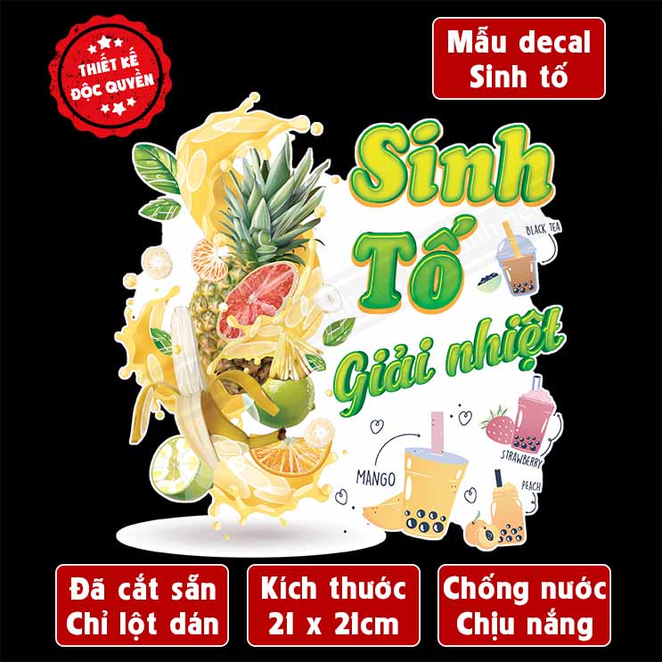 Decal SINH TỐ trang trí quán hình ly sinh tố, cà phê, rau má, trà dâu,trà sữa ,Sticker, Decal dán tường, tủ, kính...