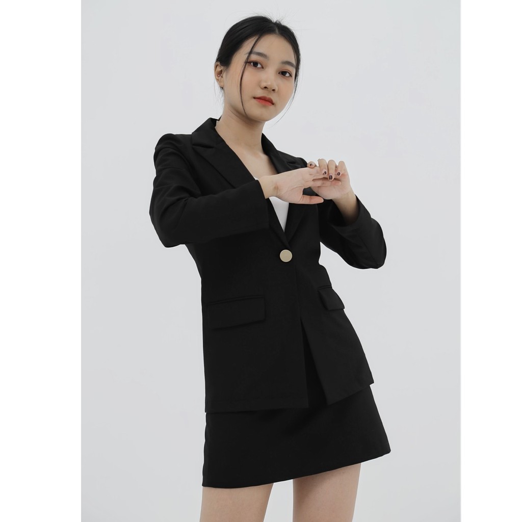 Áo vest nữ blazer KHÀN màu đen tà ngang thời trang công sở tay dài 1 lớp phong cách Hàn Quốc | BigBuy360 - bigbuy360.vn