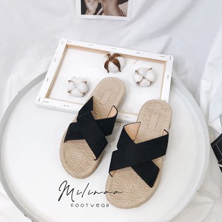 Dép Đế Cói Quai Chéo Da Lộn T25