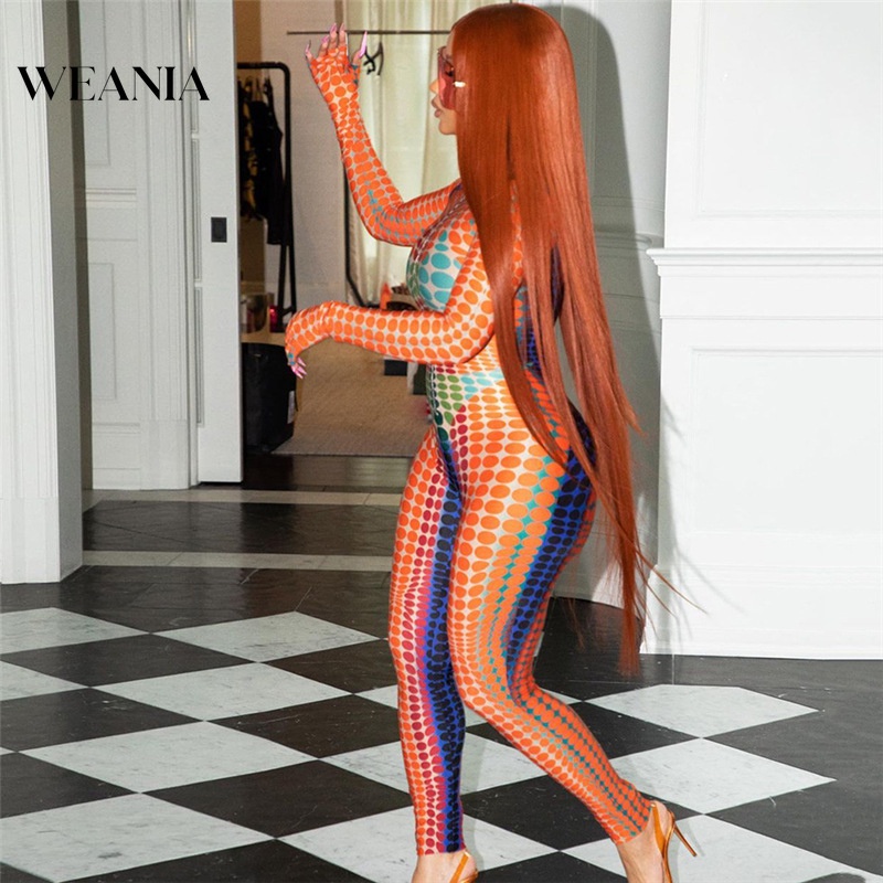 Áo liền quần Tay Dài Cổ Tròn Lưng Cao In Họa Tiết Quyến Rũ Cho Nữ