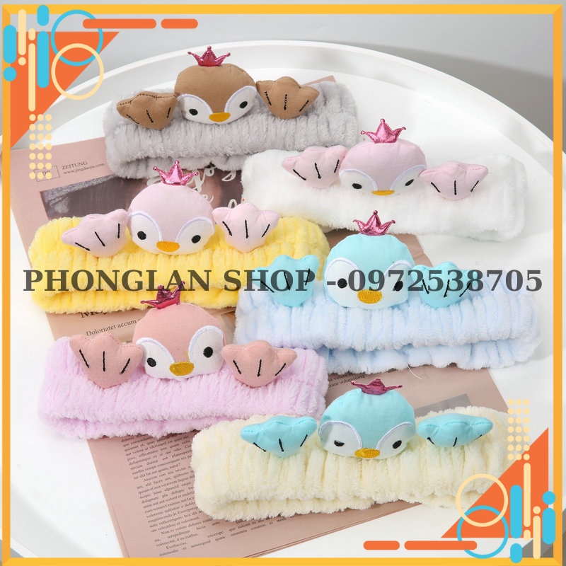 Băng Đô Cài Tóc Hình Chim Cánh Cụt Vải Nhung Bông Co Giãn Phong Cách Hàn Quốc khăn Tắm Gội Đầu Rửa Mặt Trang Điểm Cho Nữ