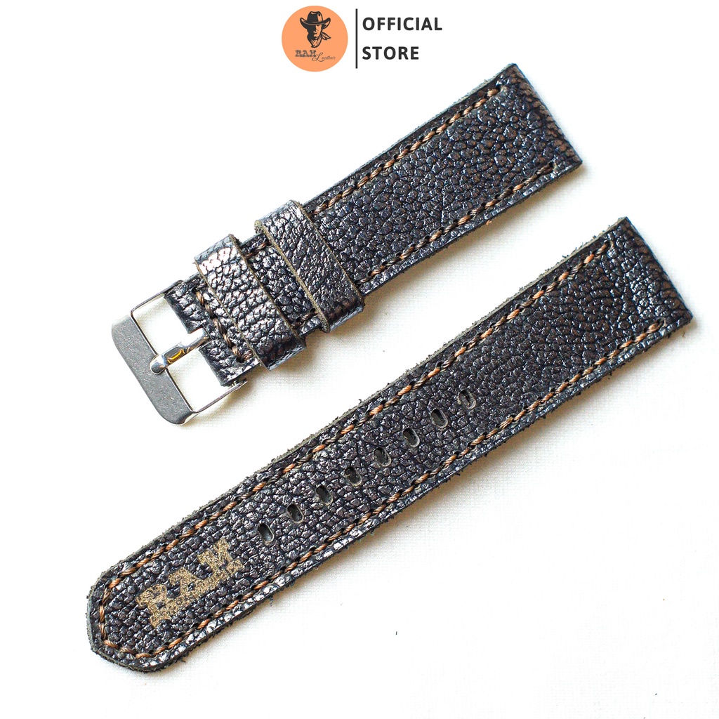 Dây Đồng Da Bò Thật Vân Cá Mập RAM Leather Classic 1956 Màu Đen Thép