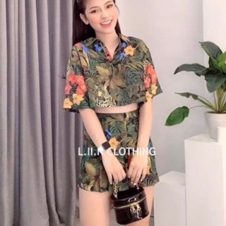 Set áo sơ mi kèm quần hoa lá hot hit