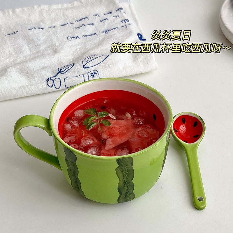 Cốc Uống Nước Dung Tích Lớn Thiết Kế Hình Trái Dưa Hấu Dễ Thương Cho Nữ
