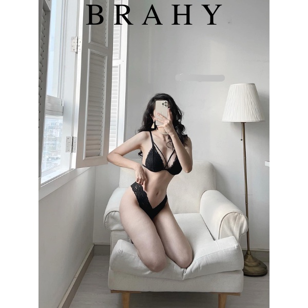 Đồ lót ren sexy màu đen có dây ôm ngực nguyên set gồm áo + quần BRAHY 034