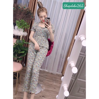 Đồ bộ nữ,đồ ngủ mặc nhà vải lụa BD 121 họa tiết hoa nhí siêu xinh size 45-55kg.
