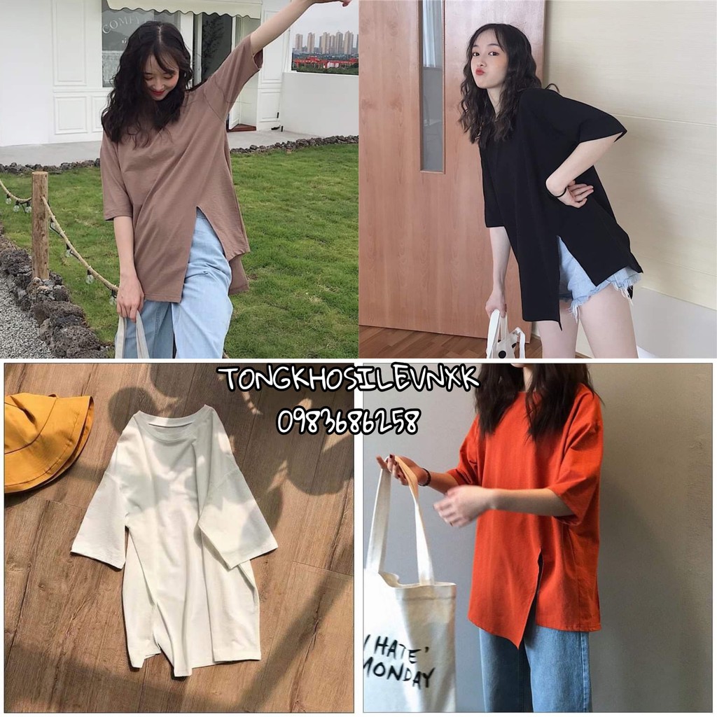 ÁO THUN XẺ TÀ TAY LỠ VẠT LỆCH CHÉO ULZZANG 4 MÀU BASIC