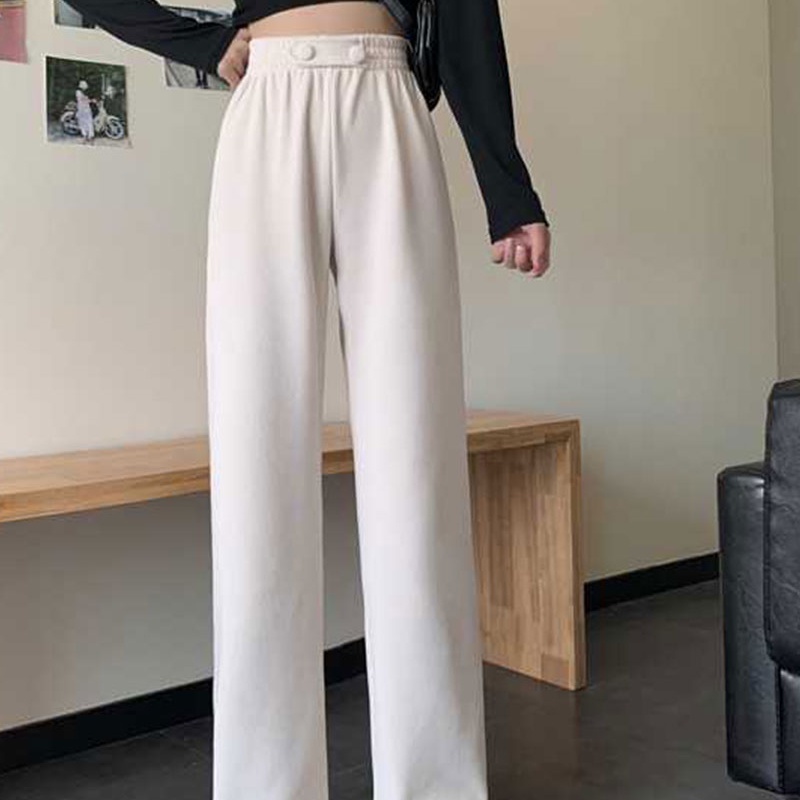 SUXI Quần Dài Lưng Cao Ống Rộng Màu Sắc Đơn Giản Có Size Lớn Phong Cách Hàn Quốc Dành Cho Nữ