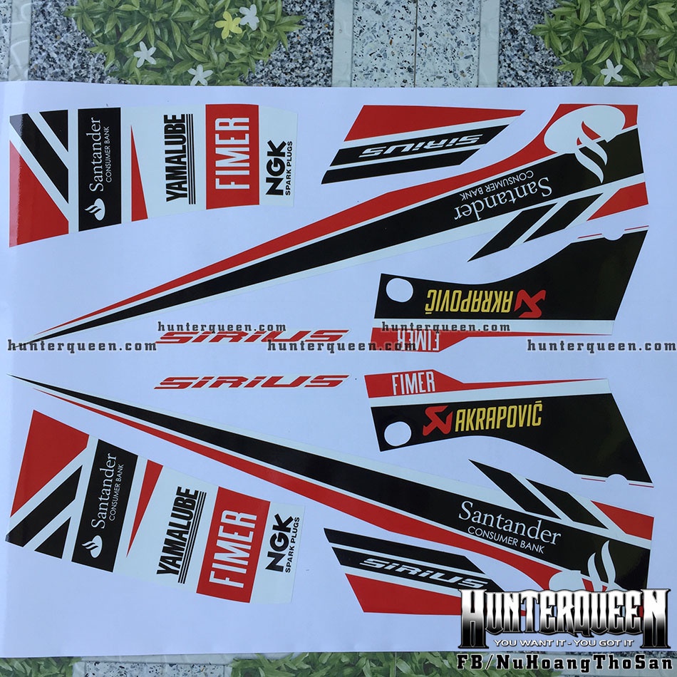 Tem rời Sirius - Santander trắng đỏ - Thiết kế theo yêu cầu, chỉnh sửa theo ý. Sắc nét, bền màu