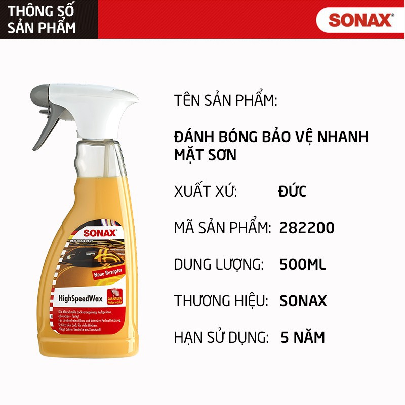 SONAX High Speed Wax – Dung dịch làm bóng và bảo vệ sơn xe , 500ml