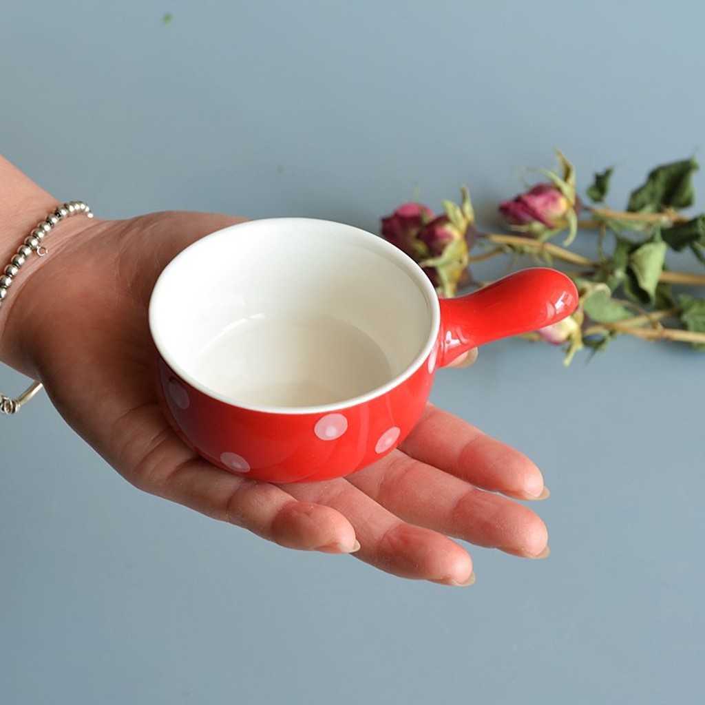 Bát sứ ăn dặm hình gáo chấm bi - Nhiều màu