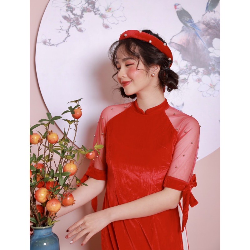 ÁO DÀI TẾT - LITTLE BOW AODAI - ÁO DÀI CÁCH TÂN TAY NƠ ĐÍNH CƯỜM