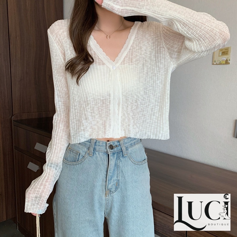 Áo Khoác Cardigan Len Mỏng Cho Nữ Phong Cách Hàn Quốc màu trắng/ đen/ xanh | BigBuy360 - bigbuy360.vn