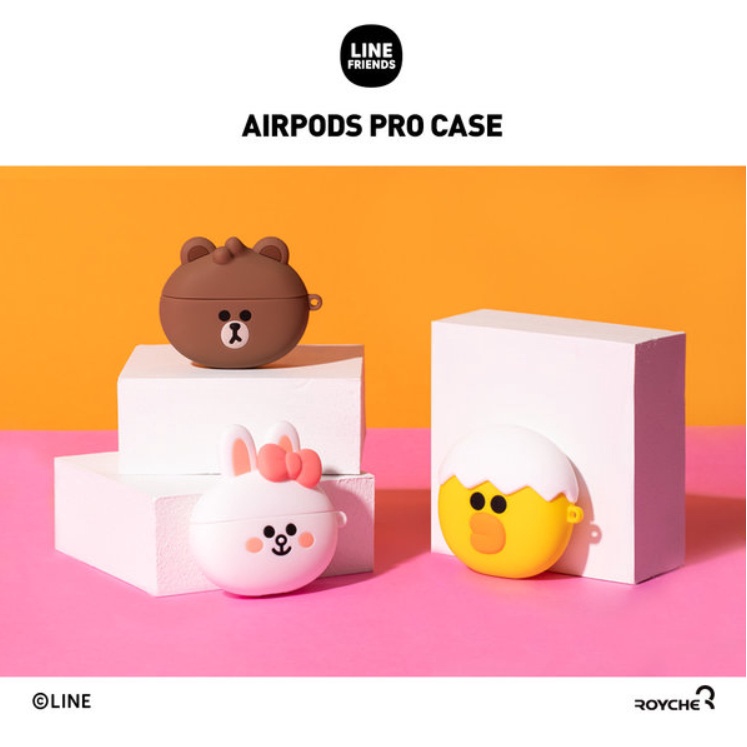 LINE FRIENDS Vỏ bảo vệ hộp sạc tai nghe APPLE Airpods PRO hình khuôn mặt mini chính hãng