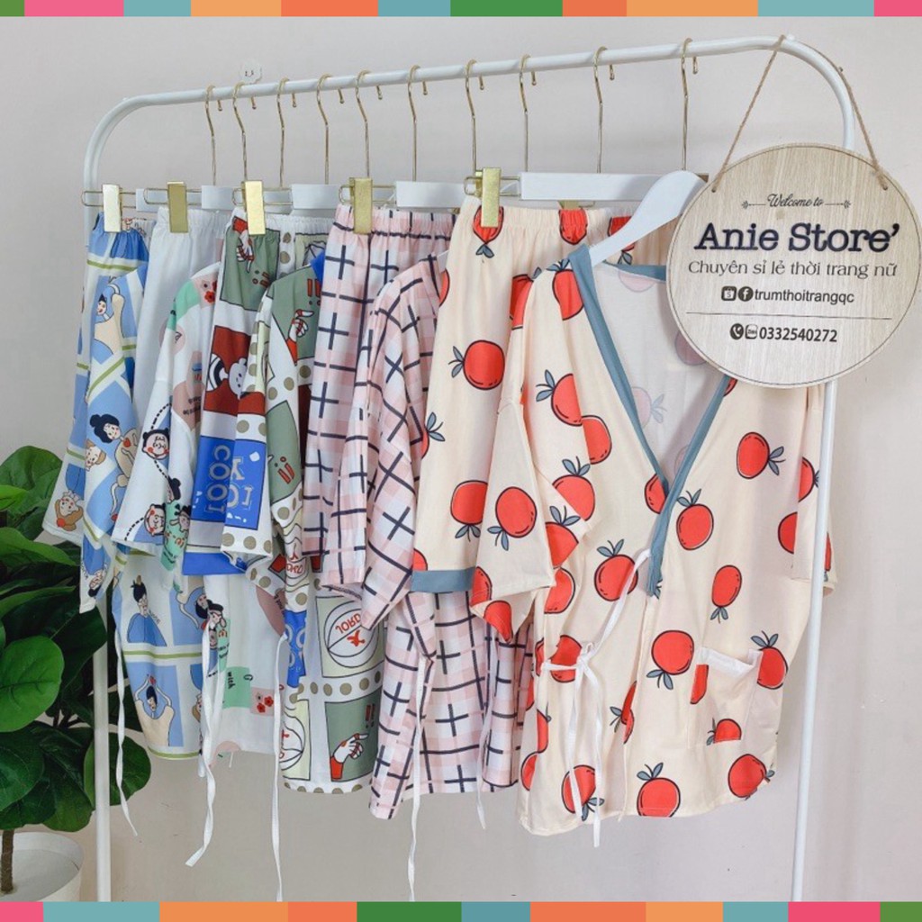 Set Bộ Pijama Nữ Dây Eo Áo Ngắn Tay Kèm Quần Short Icon So Hot | BigBuy360 - bigbuy360.vn