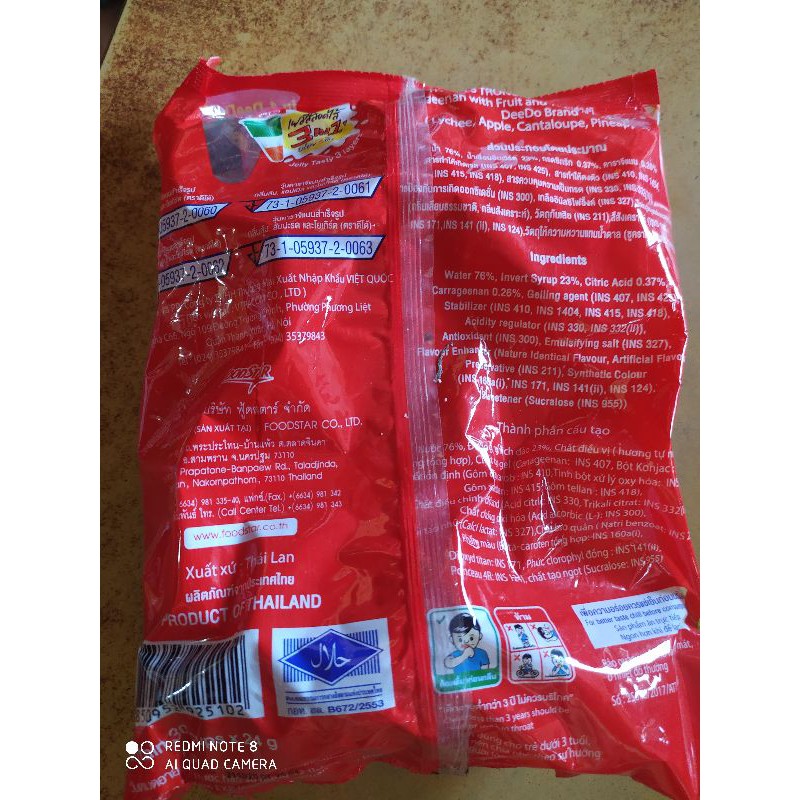 Thạch rau câu 3 tầng jelly thái lan túi 720 gam