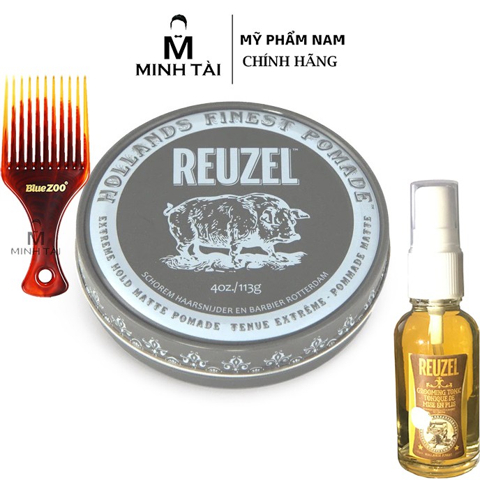 Sáp Vuốt Tóc Nam REUZEL Extreme Hold Matte - Hàng Chính Hãng + Xịt Dưỡng Tóc Reuzel Tonic 20ml + Lược Chải Tóc Pomade