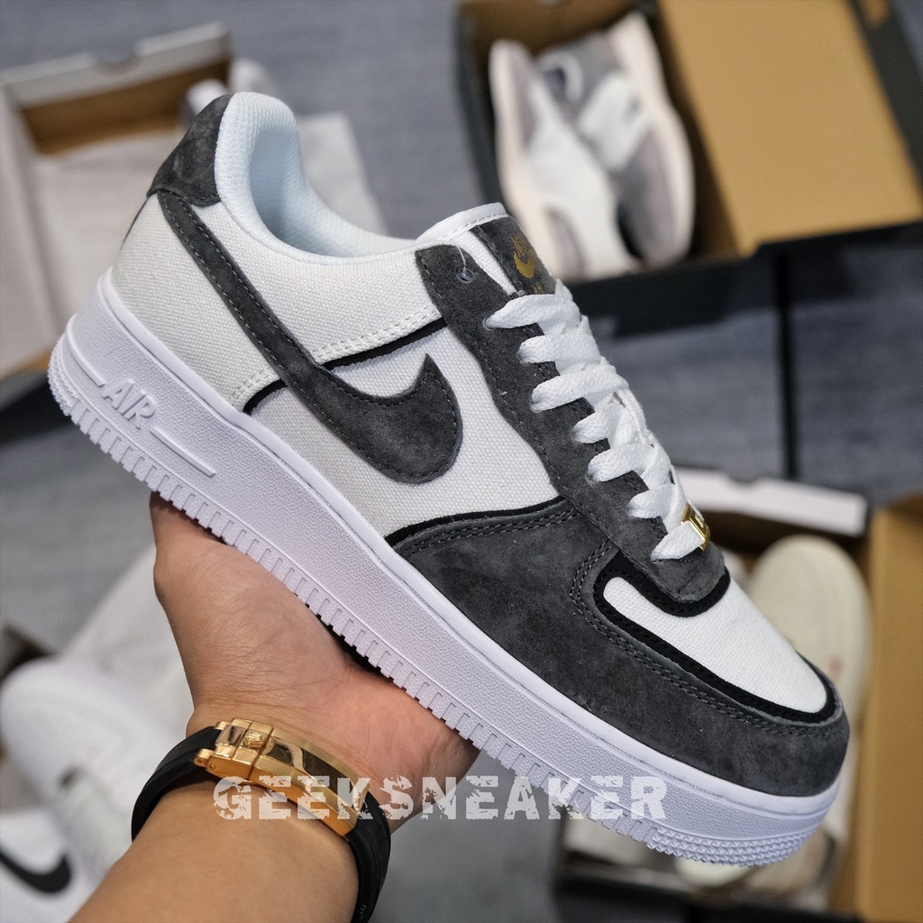 [GeekSneaker] Giày Air Force 1 Suede Black White - Da lộn Đen Trắng Vàng