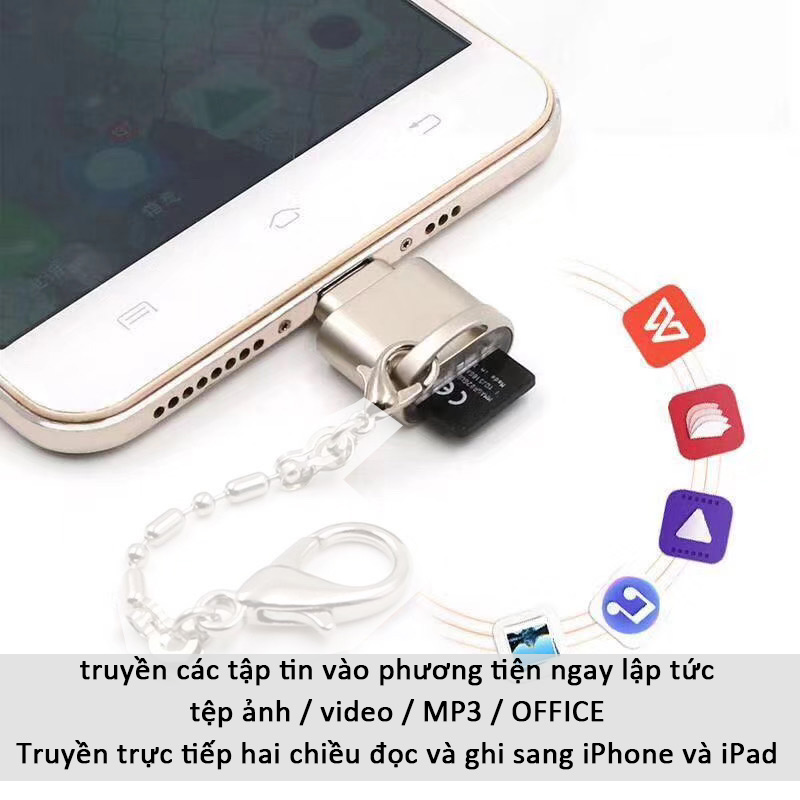 Đầu đọc thẻ nhớ TF Micro SD trên iPhone / iPad bộ chuyển đổi Lightning Card Reader, truyền tệp video ảnh, cắm và chạy, dành cho iOS 13 trở lên