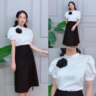 Sơ mi nữ trắng cộc tay bồng vải thô lụa mềm mại