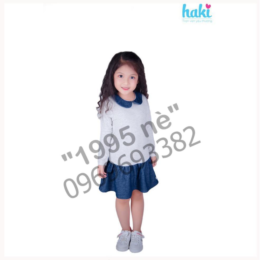 Váy đuôi cá cổ sen phối màu (ghi + xanh bò) HAKI-HK047 ( Hàng Việt Nam xuất khẩu)